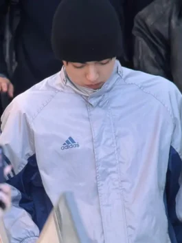 Adidas Keonho Cortis Old School Windbreaker Jacket featuring professional silver fabric and luxury viscose lining.