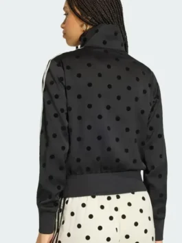 Adidas Polka Dot Jacket back view highlighting professional polka dot patterns and luxury black fleece panels.