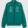 Aston Martin F1 Team 2026 Bomber Jacket front view featuring a professional zipper closure and luxury rib collar.