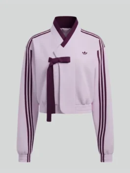 BABYMONSTER × Adidas Hanbok Fusion Jacket showcasing professional overlapping style and luxury sleeves.