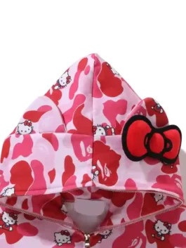 BAPE X HELLO KITTY Camo Hoodie featuring professional grade full zip fastening and luxury pink panels.