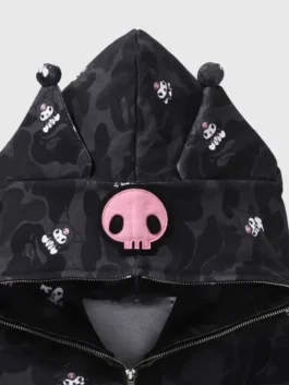 BAPE x KUROMI Camo Hoodie featuring professional grade stitching and luxury kangaroo style pockets.