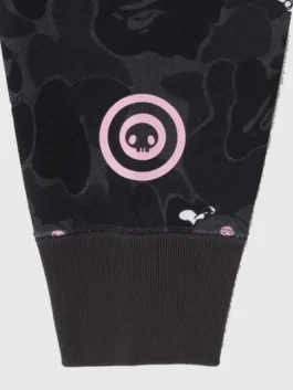 BAPE x KUROMI Camo Hoodie in professional black fleece with luxury soft lining and zip fastening.