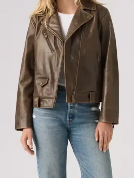 Levi's Brown Genuine Leather Moto Jacket featuring professional zipper closure and luxury full length sleeves.