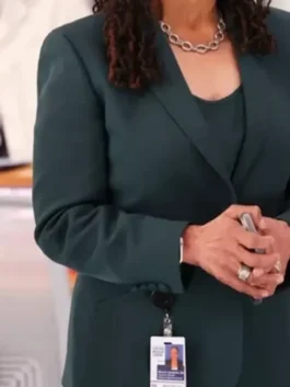 Chicago Med S10 Sharon Goodwin Green Blazer featuring professional grade stitching and a luxury buttoned closure.