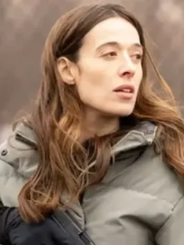 Chicago Med S11 Kim Burgess Puffer Jacket in a professional grey finish with a sturdy tailored build and luxury feel.