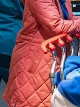 Chicago Med S11 Tamika Jenkins Quilted Jacket in professional maroon with a sturdy zipper and luxury soft lining.