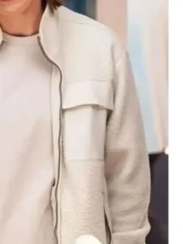 Chicago Med S11 Courtney Vandersloot Sherpa Jacket featuring professional white sherpa fabric and luxury viscose lining.