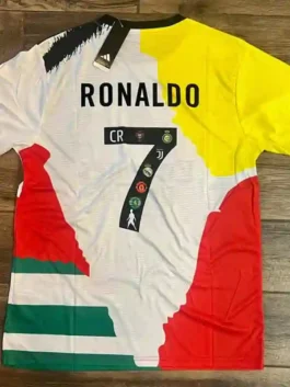Cristiano Ronaldo Career Tribute Mashup Jersey back view in professional premium fabric with luxury mashup tones.