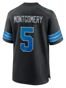 David Montgomery Detroit Lions Jersey back view in black featuring professional high density name and number prints.