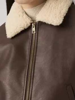 Levi's Faux Leather Bomber Jacket With Sherpa Collar closeup highlighting professional texture and luxury sherpa.