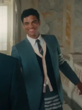 Gunther Forst The Beauty Stripe Blazer in professional grey suiting fabric with a luxury lapel collar.