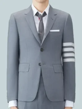 Gunther Forst The Beauty Stripe Blazer front view featuring professional buttoned closure and luxury lapel style.