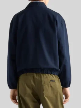 Harry Styles Prada Cotton Jacket back view highlighting professional cotton grain and luxury full length sleeves.