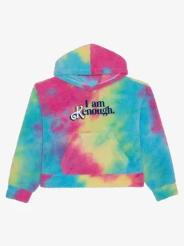Barbie I Am Kenough Ken Hoodie front view highlighting professional multicolor tie dye and luxury hood.