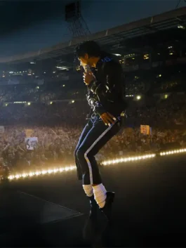 Michael Jaafar Jackson Black Jacket featuring professional black panels and a luxury shirt style collar.