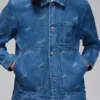 Jordan Jean Jacket showcasing professional denim grain and luxury buttoned cuffs.