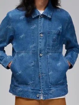 Jordan Jean Jacket showcasing professional denim grain and luxury buttoned cuffs.