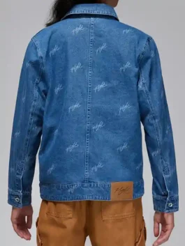 Jordan Jean Jacket back view highlighting professional blue stitching and luxury waist adjusters.