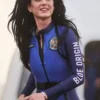 Katy Perry Blue Space Jumpsuit in professional blue quality fabric with luxury snap button collar.
