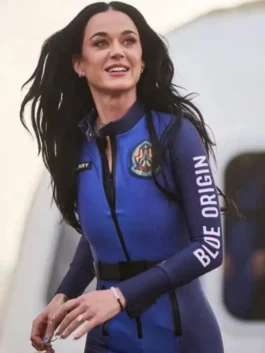 Katy Perry Blue Space Jumpsuit in professional blue quality fabric with luxury snap button collar.