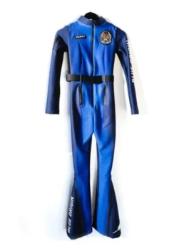 Katy Perry Blue Space Jumpsuit featuring professional blue panels and luxury zipper closure.