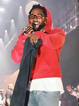 The Pop Out Kendrick Lamar Red Hoodie in professional red finish with a luxury hooded style and full sleeves.