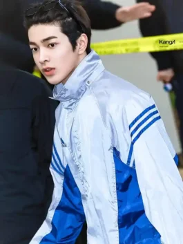 Adidas Keonho Cortis Old School Windbreaker Jacket showcasing professional polyester and luxury snap buttons.