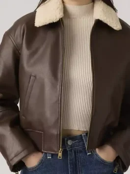 Levi's Faux Leather Bomber Jacket With Sherpa Collar in professional finish with luxury zip and welt pockets.