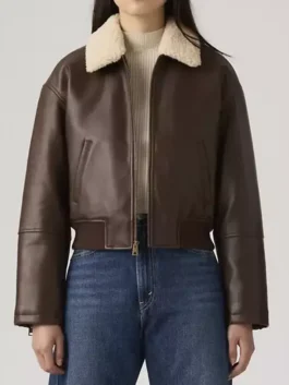 Levi's Faux Leather Bomber Jacket With Sherpa Collar in professional brown with luxury high density collar.