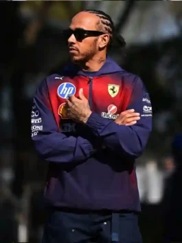 Lewis Hamilton F1 Grand Prix 2026 Racing Jacket showcasing professional polyester and luxury elastic cuffs.