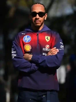 Lewis Hamilton F1 Grand Prix 2026 Racing Jacket in professional purple polyester with luxury hooded collar.