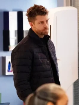 Luke Mitchell Chicago Med S10 Puffer Jacket in a professional black finish with a sturdy zipper and luxury feel.