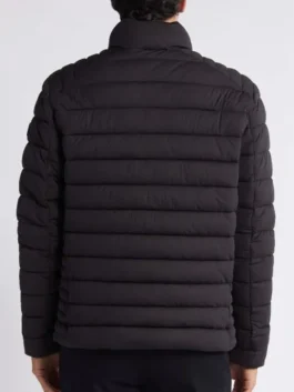 Luke Mitchell Chicago Med S10 Puffer Jacket back view highlighting professional panels and luxury black parachute.