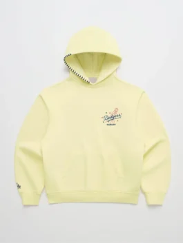 Madhappy Dodgers Stars Fleece Hoodie in professional light yellow with luxury rib-knitted stretch cuffs.