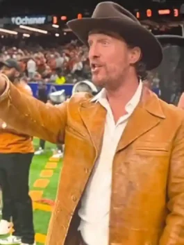 Matthew McConaughey Leather Jacket in professional brown PU leather with a luxury lapel style collar.