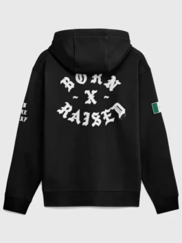 Mexico Baseball Nike x Born x Raised Hoodie back view highlighting professional graphics and luxury black panels.