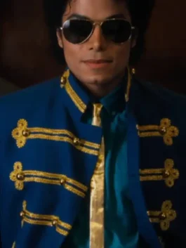 Michael Jaafar Jackson Blue Jacket front view highlighting professional cotton grain and luxury open hem cuffs.