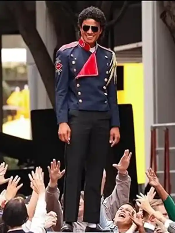 Michael Jaafar Jackson Navy Jacket front view highlighting professional blue fabric and luxury button details.