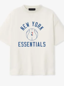 New York Knicks Fear of God Barkley Hendricks T-Shirt in professional off white fleece with a luxury round neck.