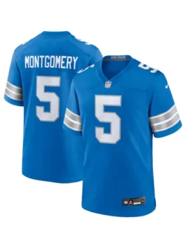 David Montgomery Detroit Lions Jersey in professional blue with high quality stripes and luxury athletic fabric.