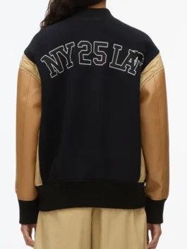Phillip Lim X Shopbop Boxy Varsity Jacket back view in professional black wool and luxury gold leather.