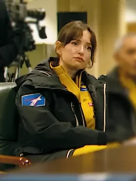 Project Hail Mary Milana Vayntrub Jacket showcasing professional black panels and luxury full length sleeves.