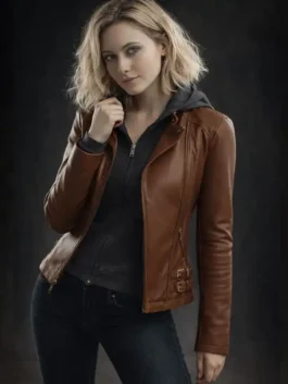 Resident Evil 9 Grace Ashcroft Jacket featuring professional heavy duty zippers and a luxury brown leather finish.