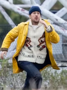 Ryan Gosling Project Hail Mary Coat showcasing professional yellow panels and luxury leather finish.