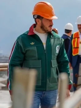 Adidas Mexico Worker Jacket in professional green cotton featuring a luxury shirt style collar and crest.