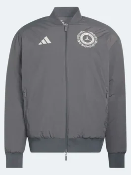 Su Yiming Chinese F1 Grand Prix Jacket featuring professional grey fabric and luxury articulated sleeves.