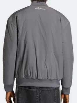 Su Yiming Chinese F1 Grand Prix Jacket back view highlighting professional grey grain and luxury rib-knit cuffs.