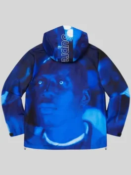Supreme Nas and DMX GORE-TEX Shell Jacket in professional blue polyester with luxury back graphics.