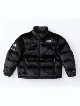 Supreme The North Face Fur Nuptse Jacket in black featuring professional high density fur and luxury viscose.